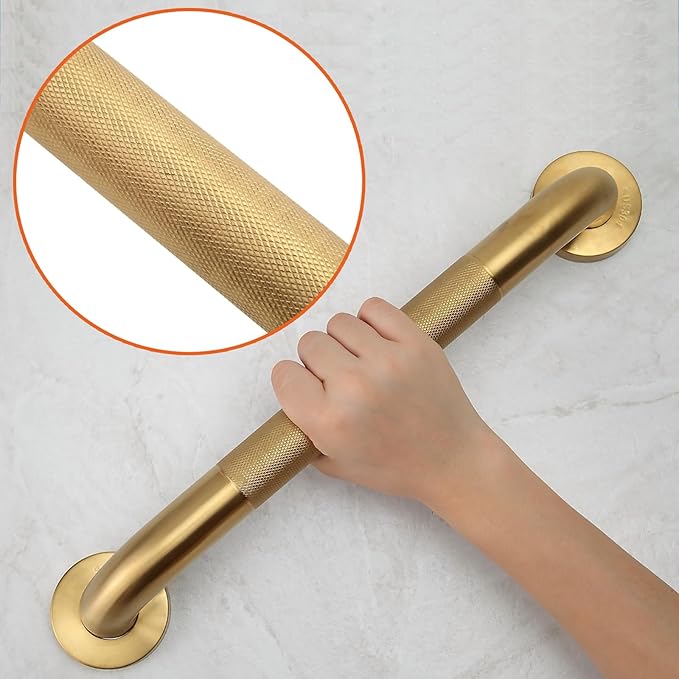 Shower Grab Bar, 2 Pack 12 Inch Gold Bathroom Grab Bar, 1.25" Diameter 304 Stainless Steel Anti-Slip Grab Bars for Bathtubs and Showers, Handicap Shower Grab Bar for Seniors Elderly