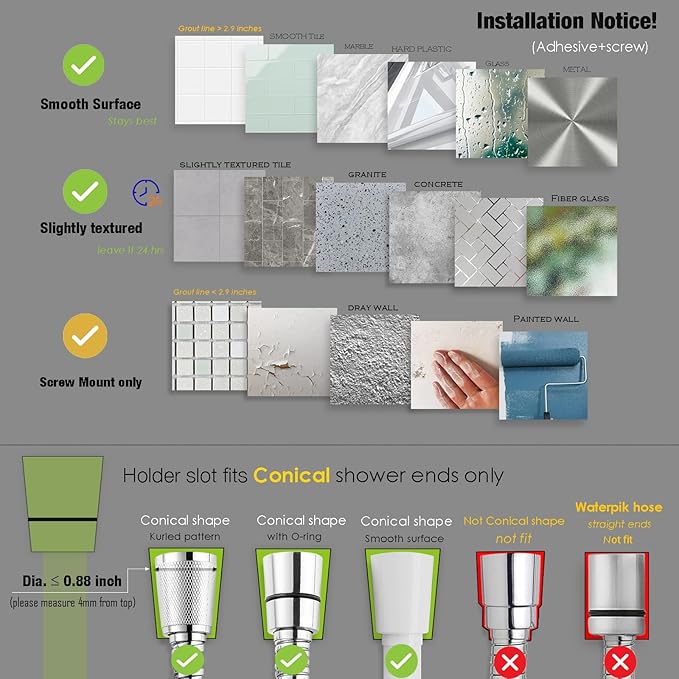 Handheld Shower Head Holder - 5 Positions Adjustable - Clip in - Screw or Adhesive Mount - Bathroom Wall Mounted Shower Wand Holder (Oil Rubbed)