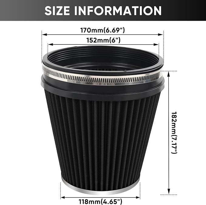 6" 152mm Cold Air Intake Filter Clamp-On Replacement High Flow Inlet Air Filter - Image 2