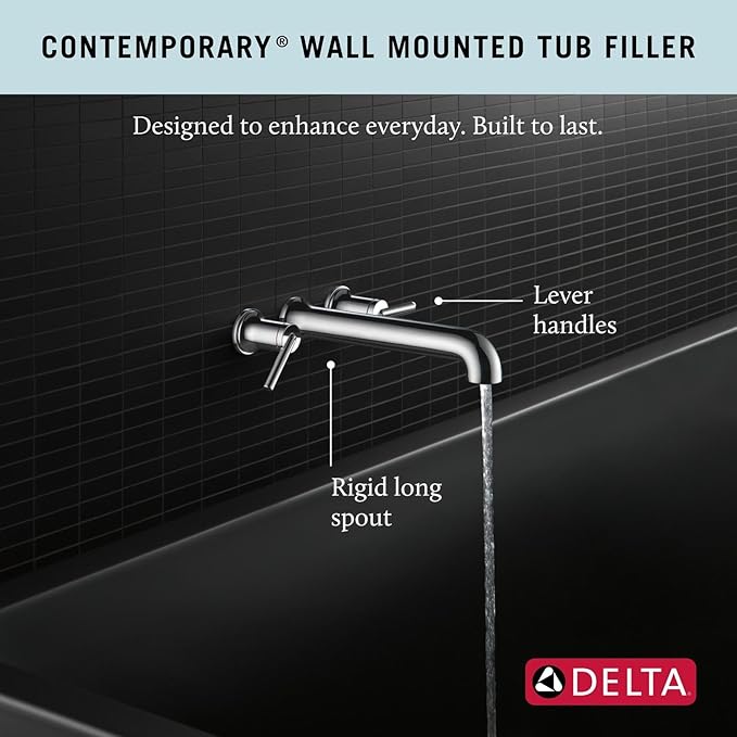 Delta Wall Mount Bathroom Faucet 3 Hole, Polished Nickel Bathroom Sink Faucet for Vanity, Polished Nickel T5759-PNWL (Valve Not Included)