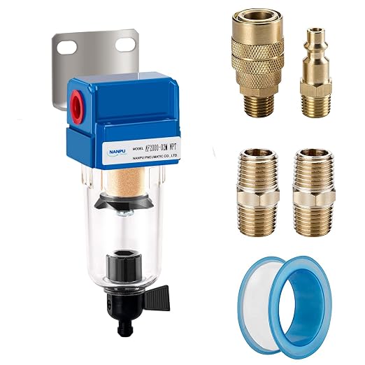 NANPU 1/4" NPT Compressed Air Line Filter, 5 Micron Brass Element, Manual Drain by NANPU