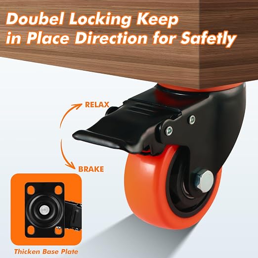 3" Casters Wheels Set of 4 Large Heavy-Duty Plate Casters Double Locking Castor - Image 5