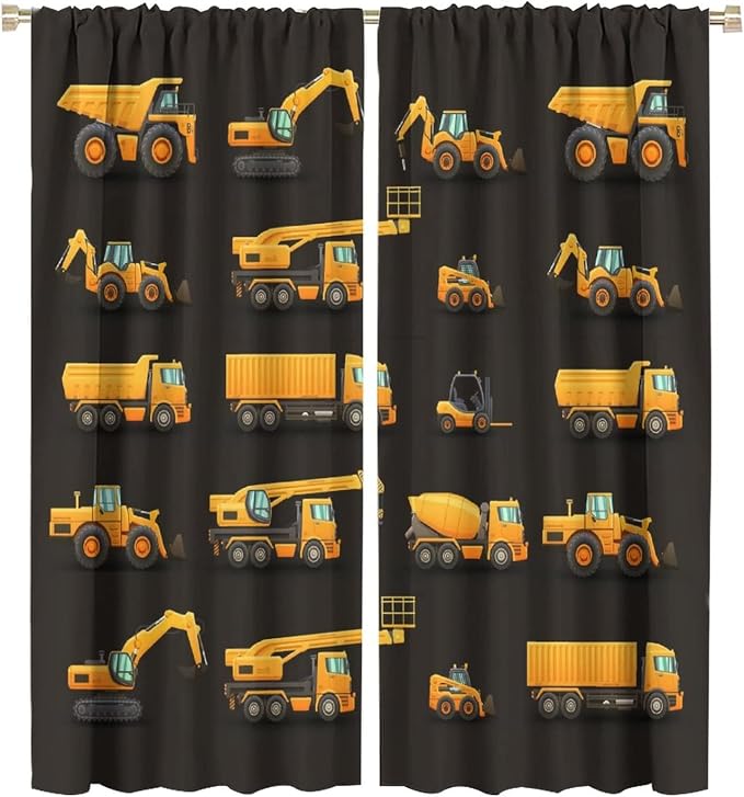 Kids Construction Window Curtains, Construction Machinery Equipment Mode of by SHElifestyle