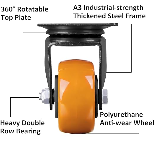 Finnhomy Swivel Casters Wheels Set of 4 Heavy Duty Plate Casters 2 Inch Premium - Image 2