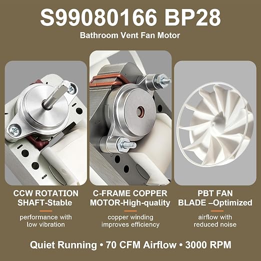 S99080166 Bathroom Vent Fan Motor Replacement, 120V 70CFM BP28 Exhaust Fan Motor - Image 6
