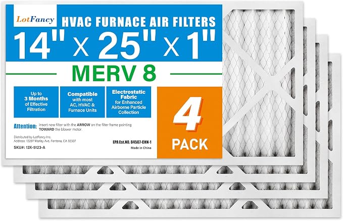 LotFancy 14x25x1 Air Filter MERV 8 4-Pack, Electrostatic Pleated Furnace & AC by LotFancy
