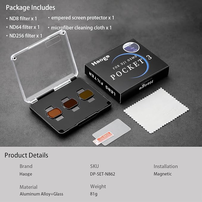 Haoge 3-Pack ND Filter Set for DJI Osmo Pocket 3, - Image 9