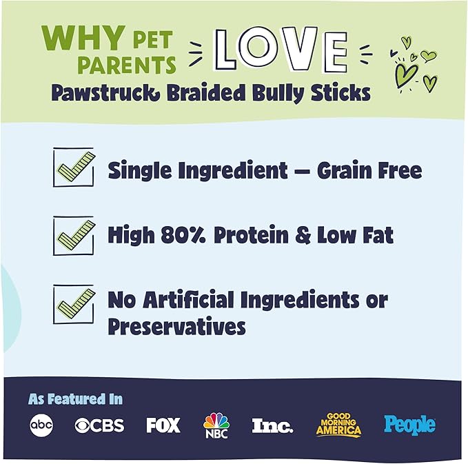 Pawstruck Natural 12” Braided Bully Sticks for Dogs - Tough, Long-Lasting, Rawhide-Free, Low Odor, Healthy Single Ingredient Chew Treat for Aggressive Chewers - 25 Count - Packaging May Vary