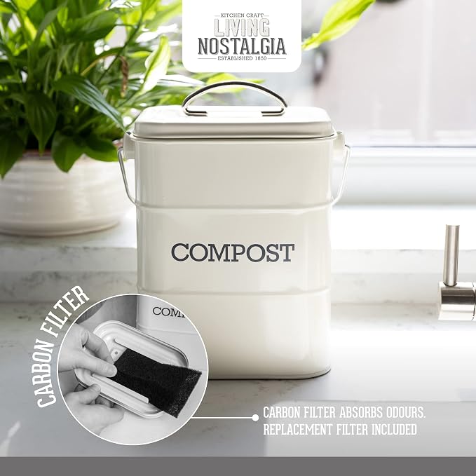 KitchenCraft Living Nostalgia Kitchen Compost Bin, 16.5 x 12 x 24 cm, Antique - Image 3