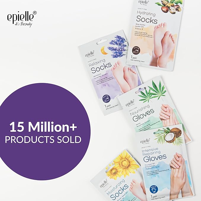 Epielle Relaxing Foot Mask 6 Pairs, Soften and Restore with Melatonin & Lavender Extract, Deep Moisturizing Socks for Dry, Cracked Feet, Self Care Gifts for Women, Spa Kit, Stocking Stuffers