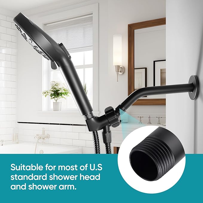 Cobbe Shower Arm with Flange and Teflon Tape, 8-Inches Wall Mounted Shower Pipe Arm Extension for Fixed Shower Head, Matte Black