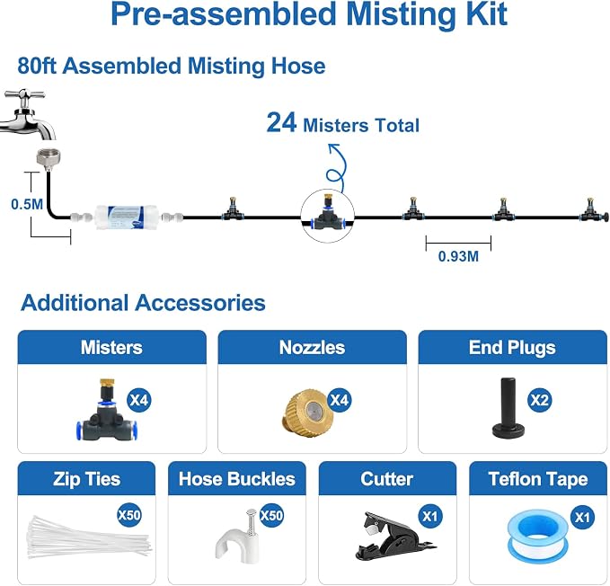Pre-Assembled Misters for Outside Patio, 80FT|24M.Outdoor Misting Cooling - Image 3