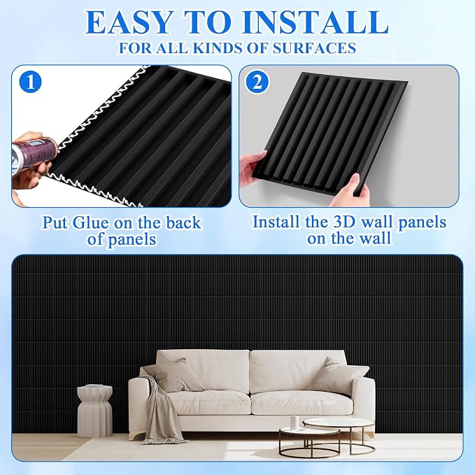 Nuanchu 60 Pcs 3D Slat Wall Panels 12 x 12 Inch PVC Fluted Textured Panel - Image 3