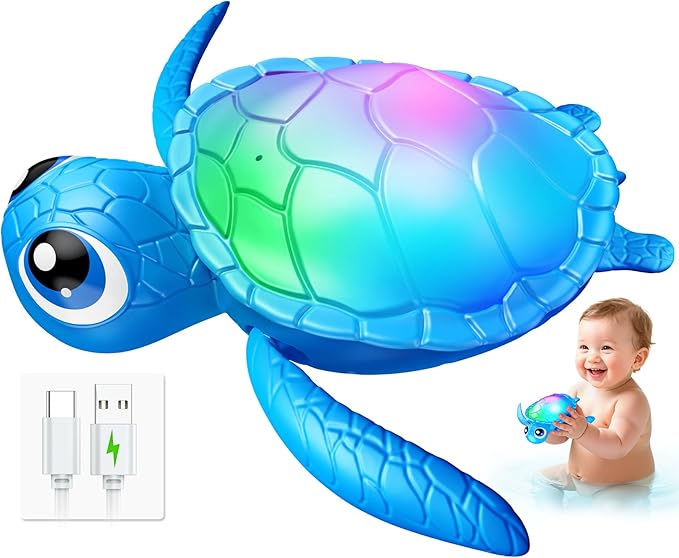 Electric Swimming Turtle Bath Toys - Automatic Swimming with Colorful LED Lights, Rechargeable & Auto Shut-Off, Water Pool Floating Toys for Toddlers Kids Ages 1-3 2-4 4-8