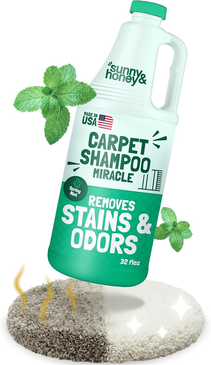 Sunny & Honey Carpet Shampoo & Cleaning Solution - 32 Fl Oz Spring Mint Scent - Pet Carpet Cleaner Machine Solution - Rug & Upholstery Cleaner - Stain Remover & Odor Deodorizer