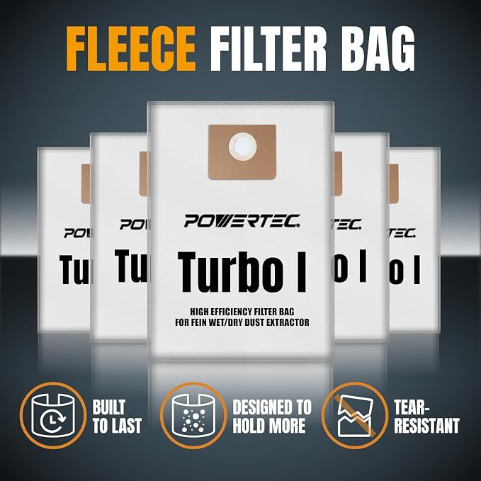 POWERTEC Turbo I, 9-20-27 Fleece Filter Bags 5PK, - Image 8