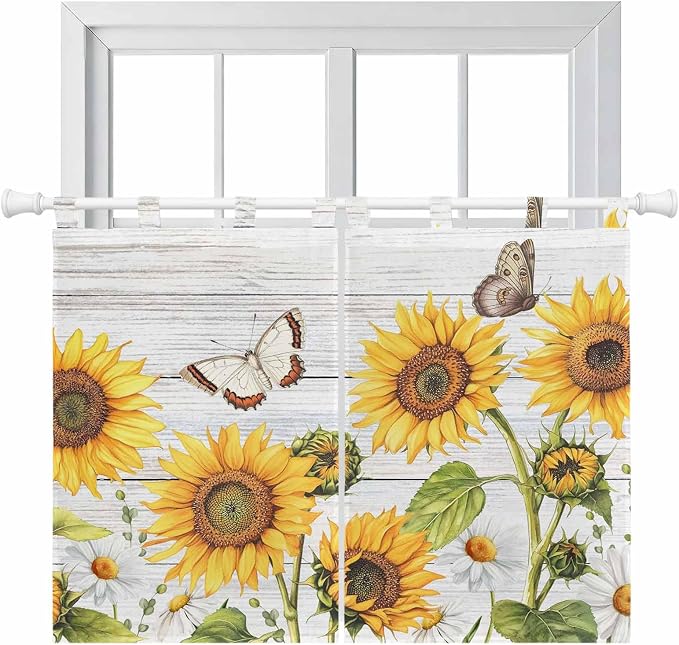 Yellow Sunflowers Bedroom Curtains 63 Inch Length, Window Curtains Tab Top by Unknown