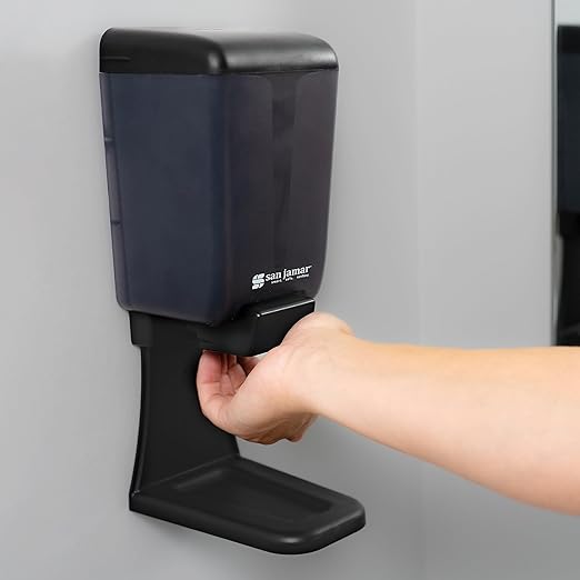 San Jamar Classic Plastic Manual Soap Dispenser, Hand Sanitizer Dispenser, Lotion Dispenser with Universal Compatibility for Home, Bathroom, Kitchen, Restooms, Restaurants, 46 Ounces, Black Pearl