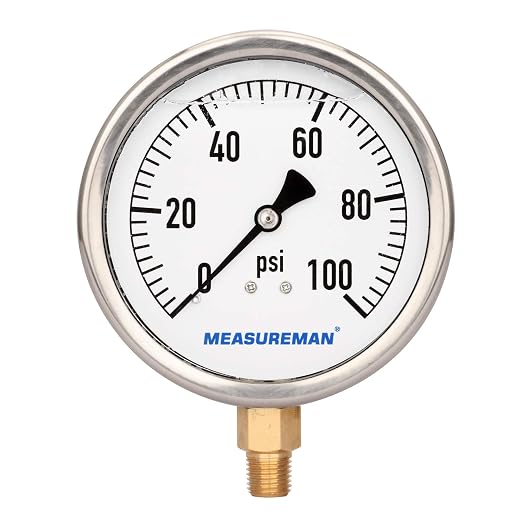 MEASUREMAN 4" Dial Size, Glycerin Filled Plumbing Pressure Gauge, Stainless by MEASUREMAN