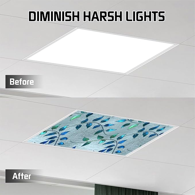 2 Pack Fluorescent Light Covers 4 X 2 Feet Blue Leaves Magnetic Light Cover - Image 5