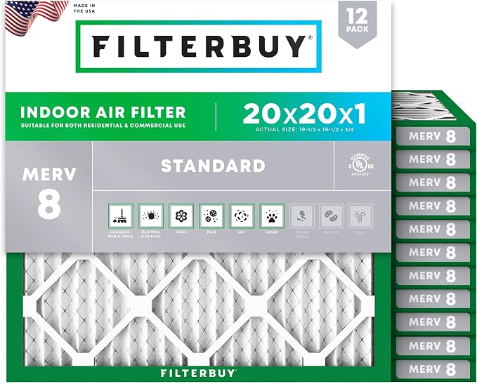 Filterbuy 20x20x1 Air Filter MERV 8 Essential Dust & Allergy Defense, by Filterbuy