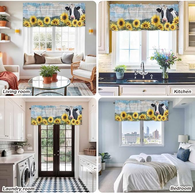 Cow Sunflowers Curtain Valances - Image 9