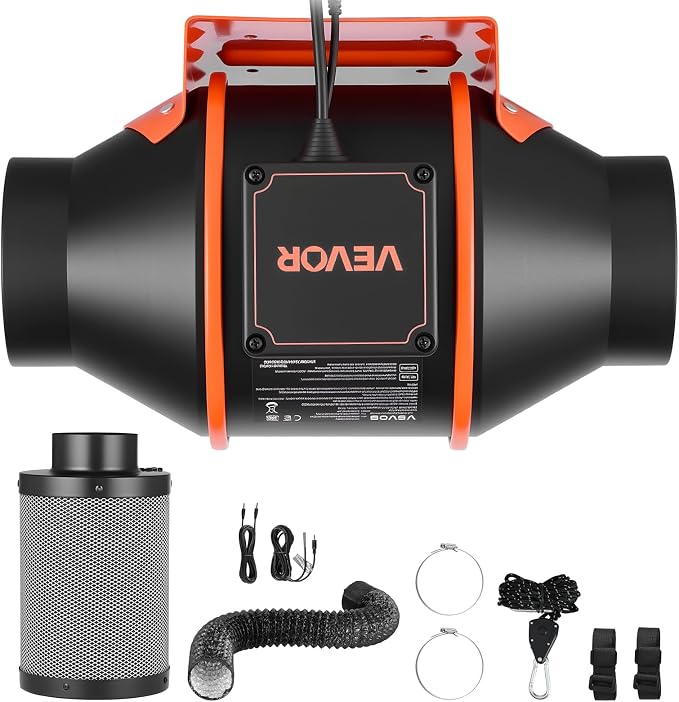 VEVOR Inline Duct Fan Kit Carbon Filter, 205 CFM 4 inch EC Motor Exhaust - Image 9