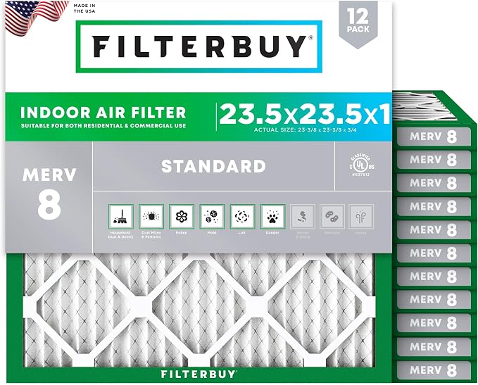 Filterbuy 23.5x23.5x1 Air Filter MERV 8 Essential Dust & Allergy Defense by Filterbuy
