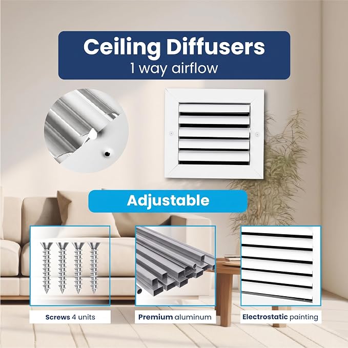 6x8 Aluminum HVAC Vent Cover Wall Ceiling Register 1-Way Air Flow Multi-Shutter - Image 4