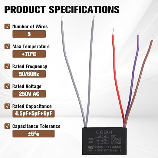 Podoy Ceiling Fan Capacitor CBB61 5 Wire - Image 2