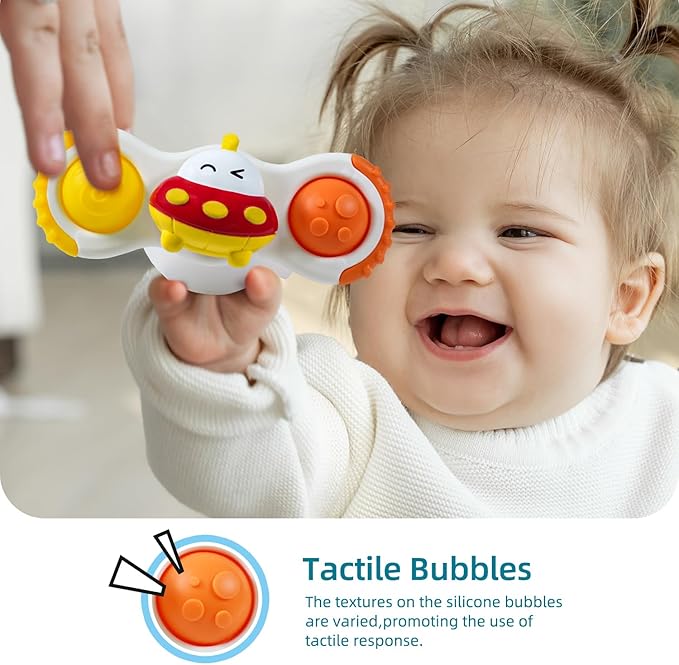 LiKee Strong Suction Cup Fidget Rotating Sensory Bath Toys for Baby Christmas Stocking Stuffers, Airplane Car Travel Table & Window Toys for Toddler Boys and Girls, 12+ Months