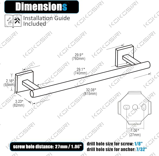 KOKOSIRI Towel Holder Bathroom Accessory Towel Bar for Bath Kitchen Necklace Holder 32 Inch Brushed Nickel Stainless Steel B4005BR-L32