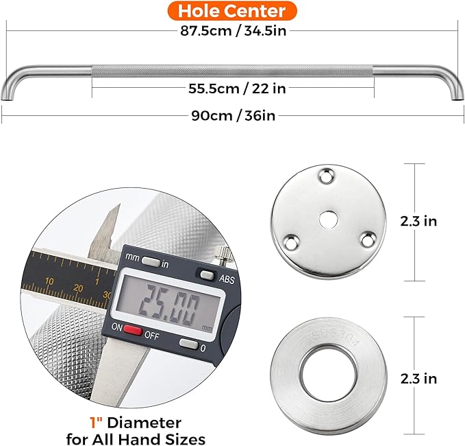 Grab Bars for Shower, 1 Pack 36-Inch Anti Slip Shower Handles for Elderly, Safety Shower Grab Bar, Stainless Steel Handicap Grab Bars for Bathroom,Toilet (Brushed Nickel, 1" Diameter)