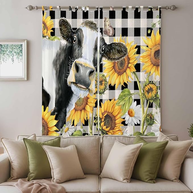 Retro Sunflowers Living Room Curtains 96 Inch Length, Window Curtains Tab Top - Image 3