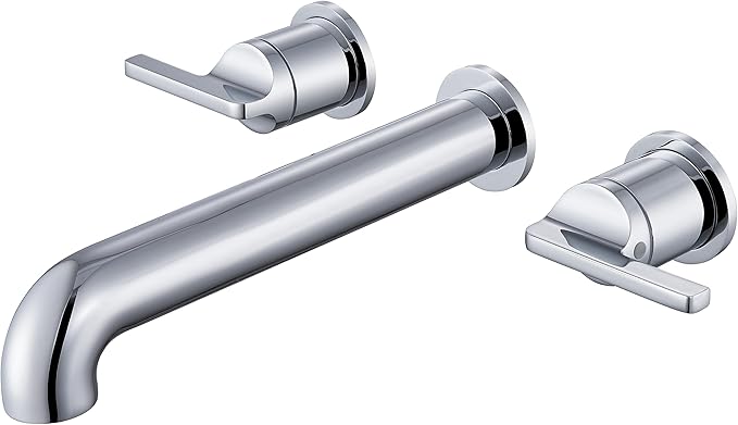 SITGES Solid Brass Wall Mount Tub Filler, 10" Long Spout Reach Wall Mount Bathtub Faucet with Two Lever Handles, High-End Design, High Flow Bathtub Faucet Set with Rough-in Valve Included, Chrome