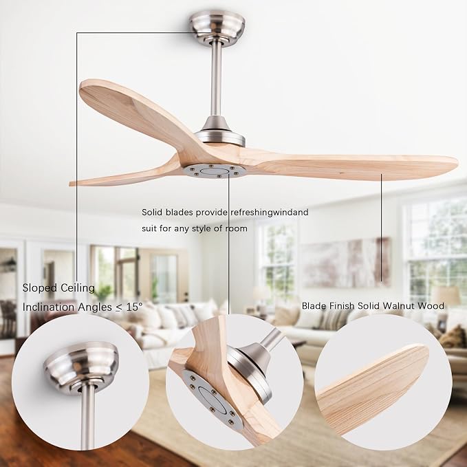 QUTWOB 52" Wood Ceiling Fan No Lights - Image 5