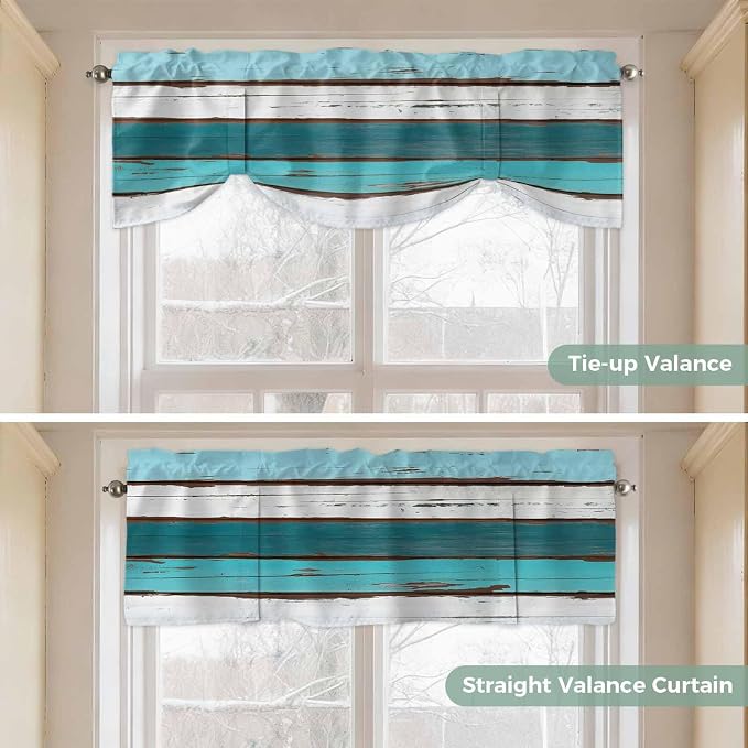 Turquoise Teal Tie Up Valance Curtains - Image 5