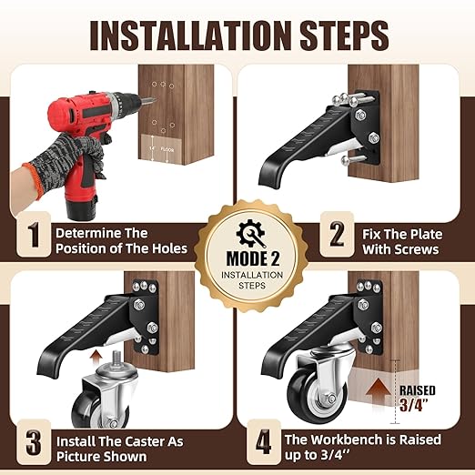 SPACECARE Workbench Casters kit 900Lbs Heavy Duty Quick Release 2 Mounting - Image 4