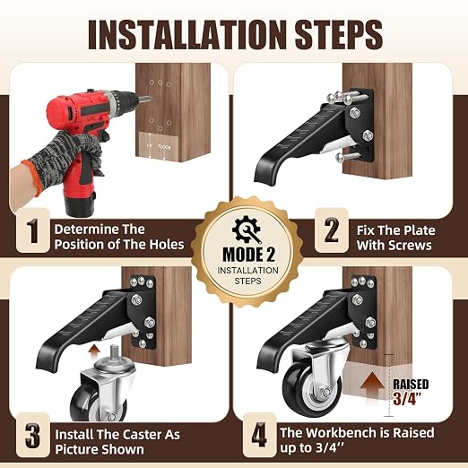 SPACECARE Workbench Casters kit 600Lbs Heavy Duty Quick Release 2 Mounting - Image 4