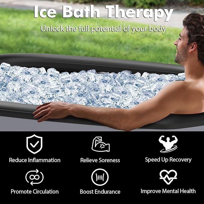 Goplus XL 129 Gal Oval Ice Bath Tub for Athletes, Inflatable Cold Plunge Tub w/Multiple Layered, Lid, Pump, Backpack, Water Chiller Compatible Portable Freestanding Ice Bath for Adults (Gray)