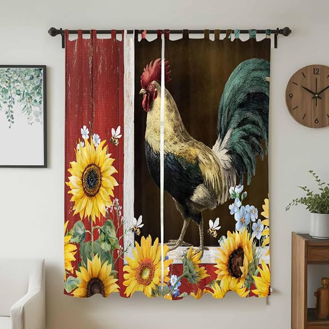 Chicken Sunflowers Living Room Curtains 84 Inch Length, Window Curtains Tab Top - Image 2