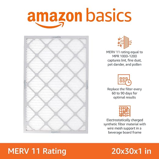 Amazon Basics 20x30x1 Air Filter 6-Pack, MERV 11 AC Furnace Filters, Removes - Image 2