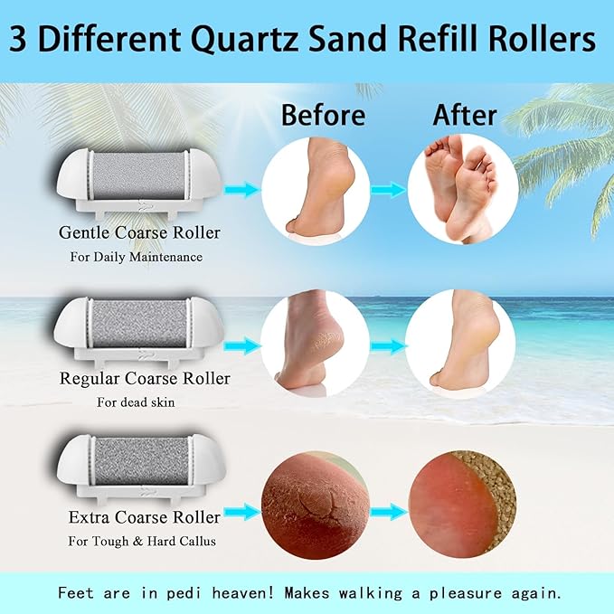Callus Remover for Feet Electric Foot File, 13-in-1 Professional Pedicure Tools Foot Care Kit, Foot Scrubber Pedi for Hard Cracked Dry Dead Skin, 3 Rollers, 2 Speed, Battery Display (White&Blue)