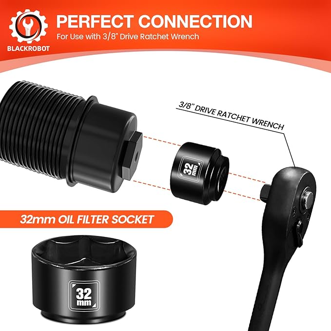 BLACKROBOT 32mm Low Profile Oil Filter Socket, 3/8" Drive 6-Point Oil Filter - Image 3