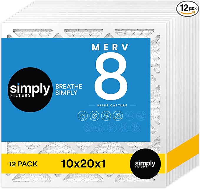 Simply 10x20x1 Air Filter, Merv 8, MPR 600, 12 Pack, Furnace Air Filter by SimplyFilters