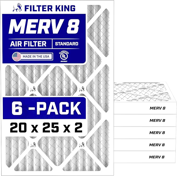 Filter King 20x25x2 Air Filter | 6-PACK | MERV 8 HVAC Pleated A/C Furnace by FilterKing