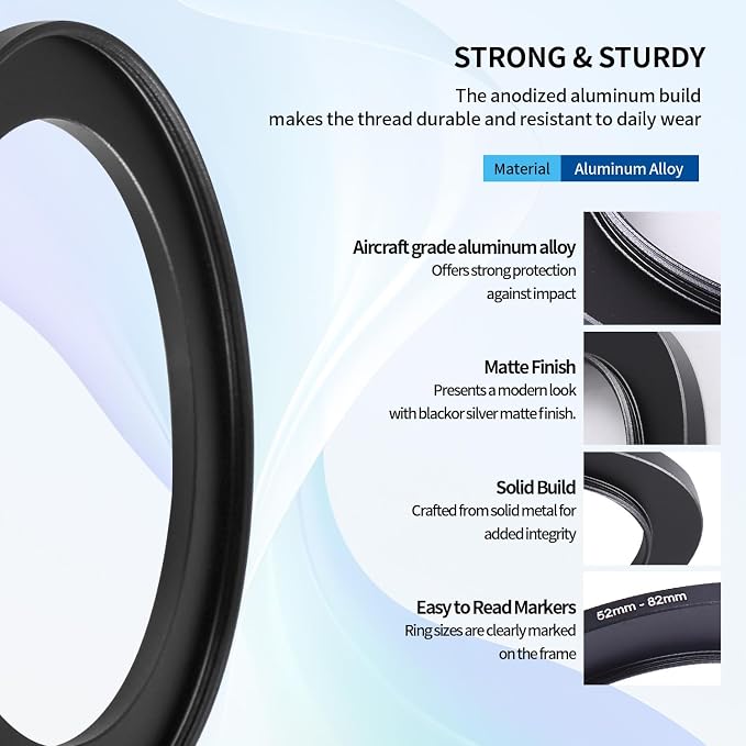 52-82mm Step-Up Ring Adapter, 52mm to 82mm Step Up Filter Ring - Image 5