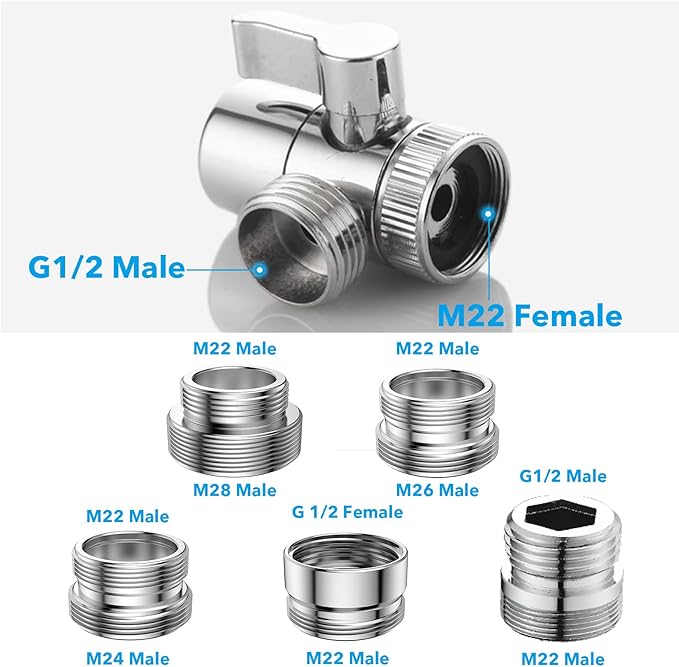 Sink Faucet Sprayer Attachment Set, Kitchen Bathroom Pet Bathing Shower Head with 9.8ft Hose and G1/2 / M22 / M24 / M26 / M28 Faucet Adapters, Hair Washing, Dog Shower