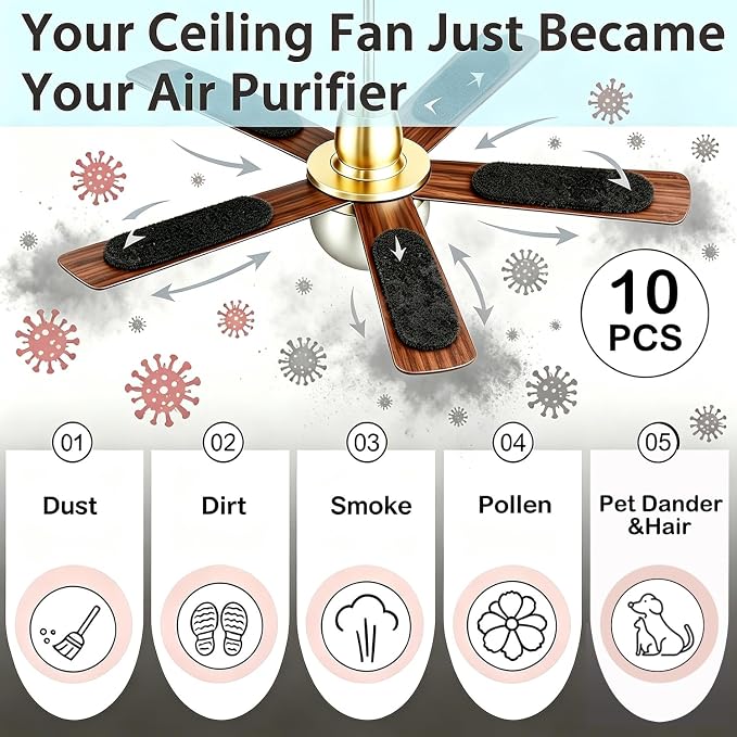 10 Pack Ceiling Fan Filter for Blades, Activated Carbon Ceiling Fan Air - Image 2