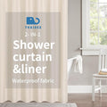 2-in-1 Waterproof Extra Long Fabric Shower Curtain or Liner,Linen Textured,96 Inch Breathable TPU & Washable Bathroom Shower Curtain Set with 12 Plastic Hooks,Modern,72"x96" Cream